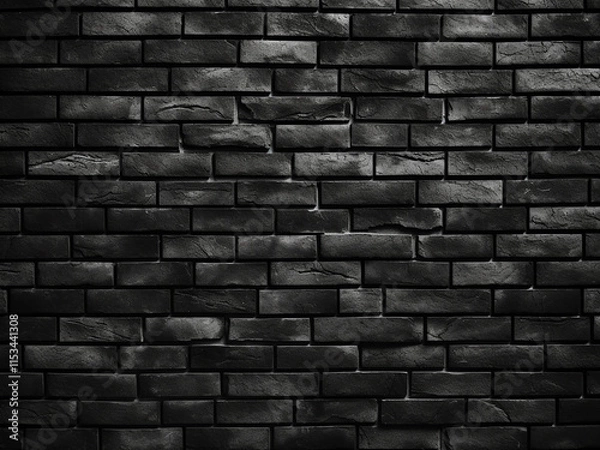 Obraz Black brick wall pattern with rough texture providing a solid grunge surface for architecture