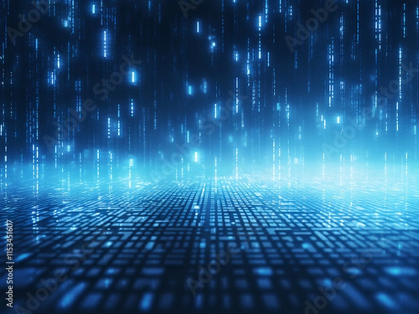 Obraz A blue digital binary matrix background featuring flowing data for a tech-inspired look