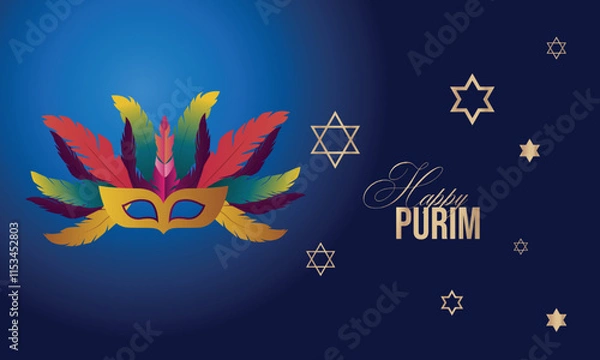 Fototapeta Purim, realistic vector illustration. Balloons and flags, star of david and carnival masks.