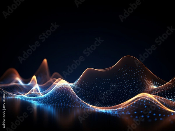 Obraz Abstract digital wave with moving particles representing futuristic technology and big data