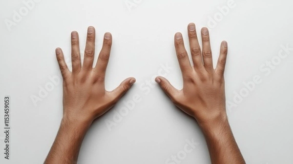 Fototapeta Two Open Palms Facing Upward On White Background