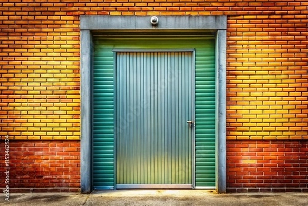 Fototapeta Steel Security Door Entrance, Eye-Level View, Industrial Metal Gate, Strong Metal Door Design