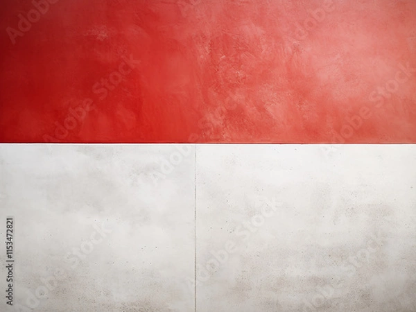 Fototapeta White and red plaster wall texture with abstract architectural patterns for a dynamic effect
