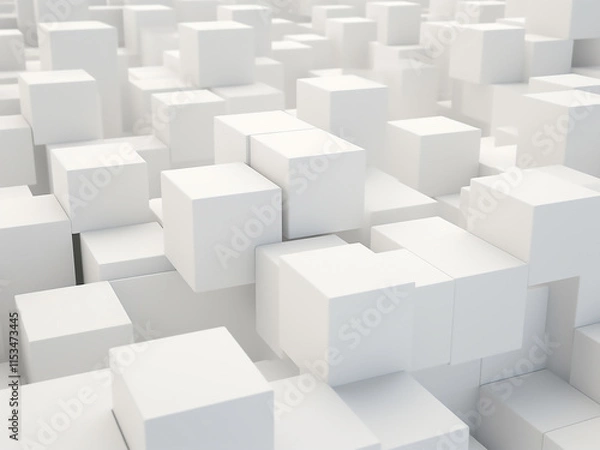Fototapeta Abstract white cubes pattern in 3D with modern blocks creating a clean design