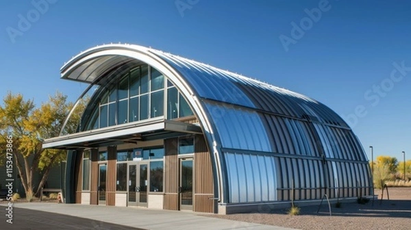Fototapeta Curved Metal Roofing in Building Structure