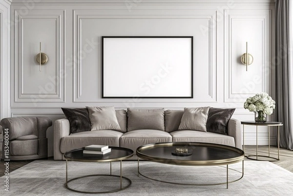 Fototapeta Elegant Living Room Interior Design with Luxurious Sofa and Coffee Table