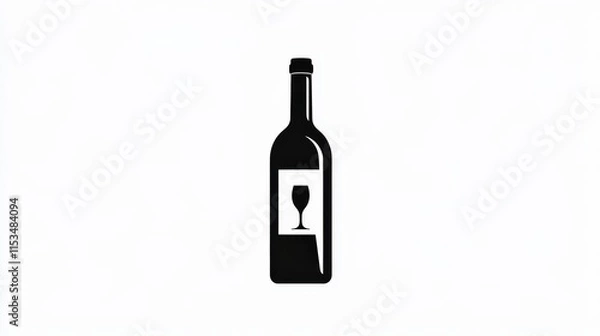 Fototapeta Black Silhouette of Wine Bottle with Glass Design on White Background