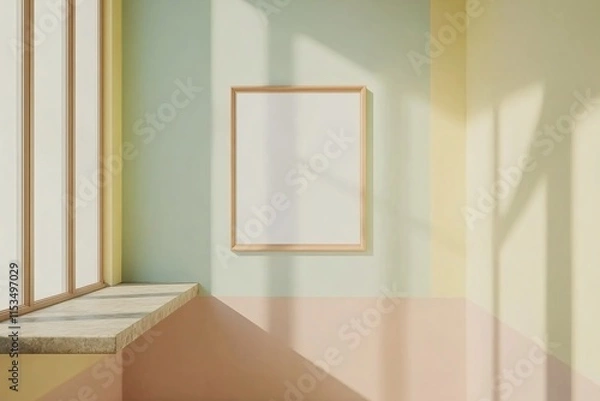 Fototapeta Empty Frame in Pastel Colored Room