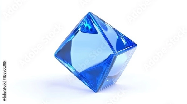 Fototapeta Blue Crystal Cube on White Background with Reflection and Light