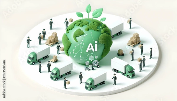 Fototapeta 3D Business Team Enhancing AI Green Procurement Efficiency Macro Close Up
