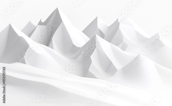 Obraz Minimalistic white abstract mountain peaks with clean, smooth geometric lines and sharp contrasts.

