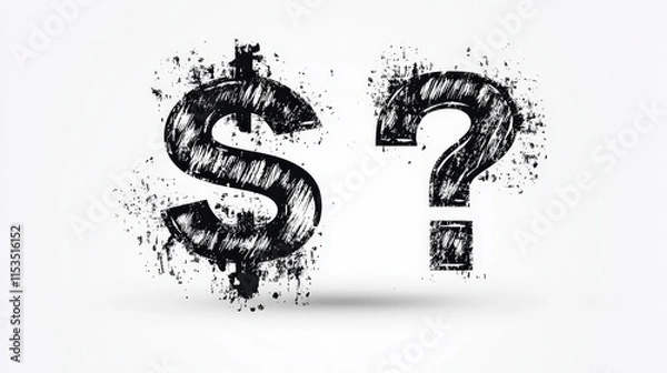 Obraz Black Dollar Symbol with Question Mark on White Background