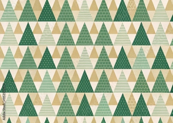 Fototapeta Minimalist Geometric Christmas Tree Forest Wallpaper: Triangular Ornament Repeat Pattern