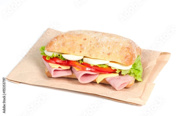 Obraz Tomato, salami and cheese sandwich