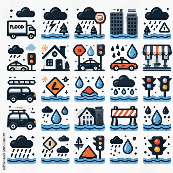 Obraz Flood icon set flat illustration vector