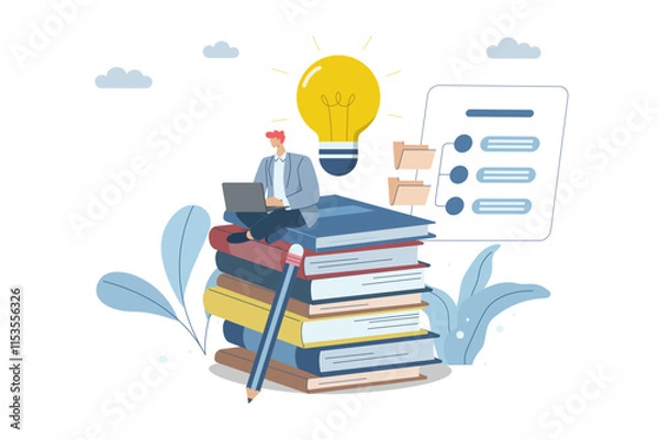 Fototapeta Businessmen are constantly studying or learning new skills, leading to business success, Concept of development towards success, Reading books or seeking knowledge creates idea and inspiration.