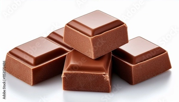 Obraz cubes of milk chocolate bar isolated on white background