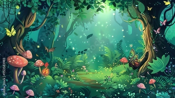 Fototapeta A whimsical illustration of a magical forest.