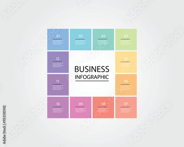 Obraz Business Infographic modern design template for banners and infographics for 12 square line step 
