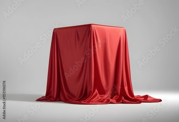Fototapeta A red satin cloth draped over an unseen object, creating a mysterious and dramatic composition