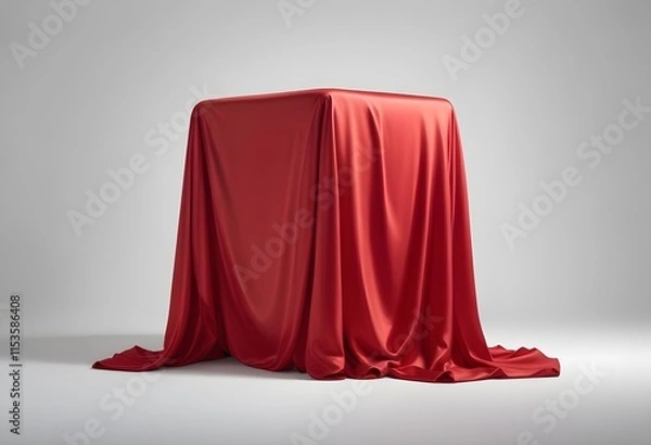 Fototapeta A red satin cloth draped over an unseen object, creating a mysterious and dramatic composition