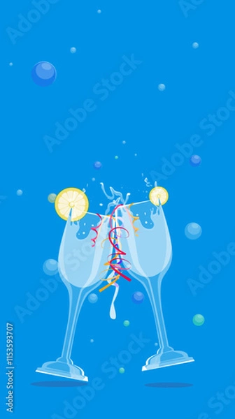 Obraz Happy New Year and wine glass cheers banner design