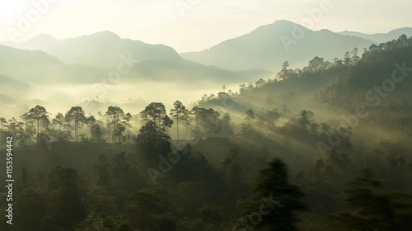 Fototapeta Serene Mountain Landscape with Soft Diffused Lighting