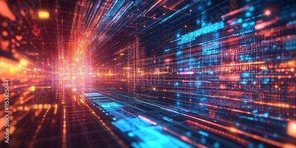 Obraz Technology backdrop featuring digital grid lines, showcasing a modern design with intricate patterns, emphasizing a tech savvy aesthetic and digital innovation.