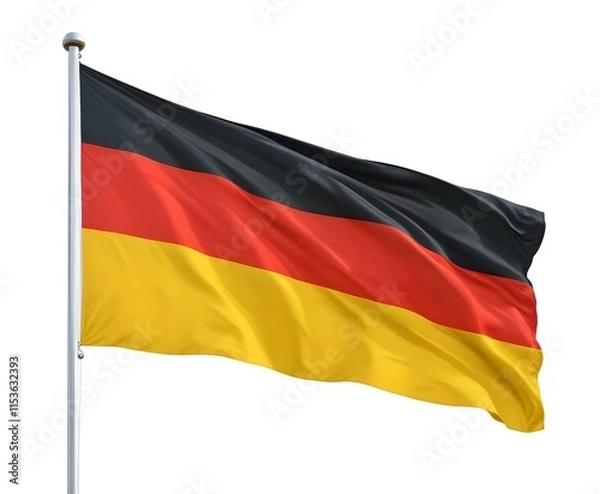 Fototapeta A German flag waving in the wind, with the traditional black, red, and gold colors