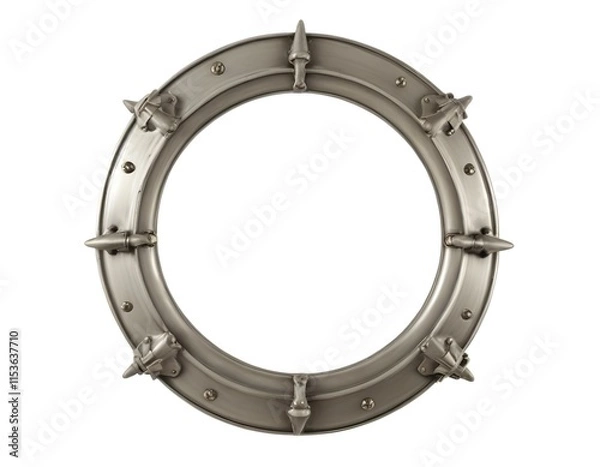 Fototapeta A porthole frame with rivets , suitable for a nautical or industrial decor