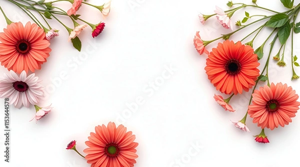Fototapeta Distinct split overhead bird's-eye view of a flower border with copy space, top-down perspective, divided into bold contrasting sections.