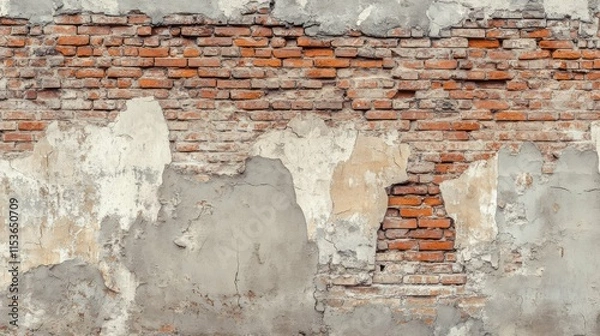Fototapeta Cracked facade with visible bricks as a background