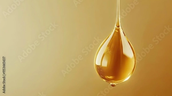 Fototapeta Golden oil drop ready for application, elegantly dripping to convey a sense of luxury and nourishment, perfect for wellness and beauty concepts with ample copy space.