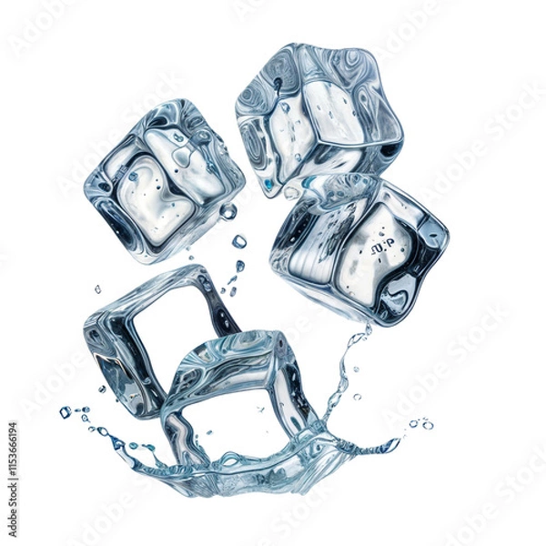 Fototapeta Ice Cube Splash: A captivating image of ice cubes splashing into water, creating a mesmerizing display of frozen droplets and water ripples. Perfect for representing freshness, purity.