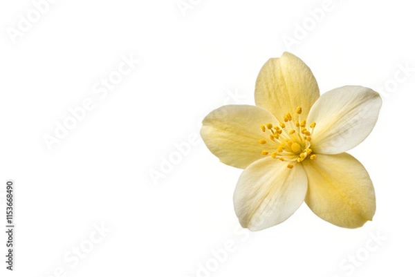 Fototapeta Winter Jasmine Flower Placed on Right Side Isolated on White Background