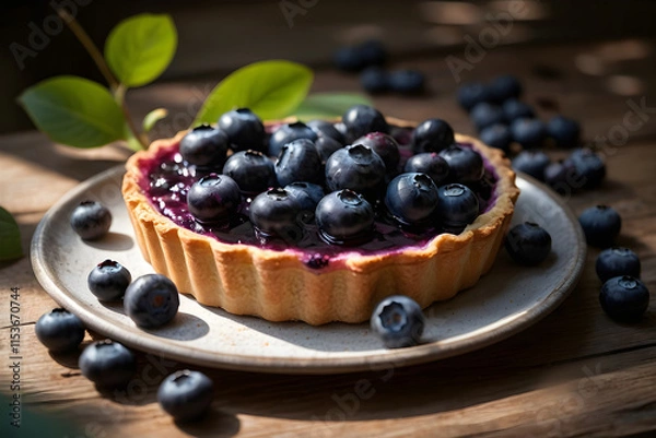 Obraz Delicious homemade creamy apricot tart on a rustic table.
