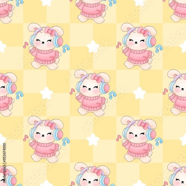 Fototapeta Seamless Pattern Cute Rabbit, Cartoon Bunny Cute, Seamless Textile Art for Texture and Background