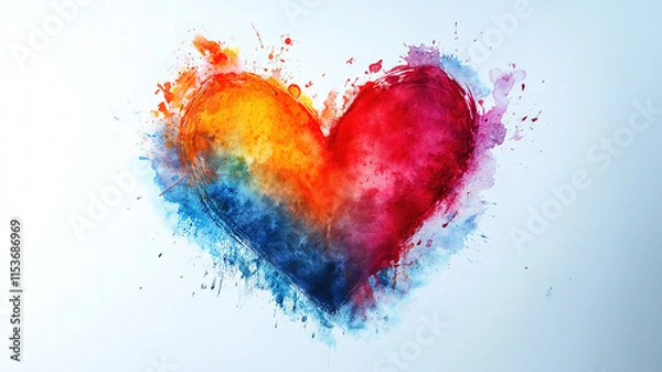 Fototapeta Watercolor heart shape isolated on white, offering perfect space for personal messages