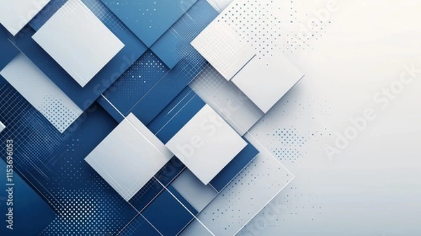 Fototapeta Geometric abstract design with blue and white shapes creating depth and texture in a modern style
