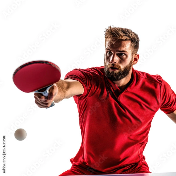 Fototapeta Table tennis player in action with intense focus