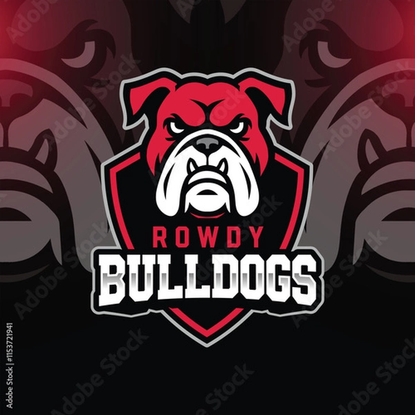 Fototapeta Rowdy Bulldogs esports mascot logo template, editable text, vector graphic, customized background.