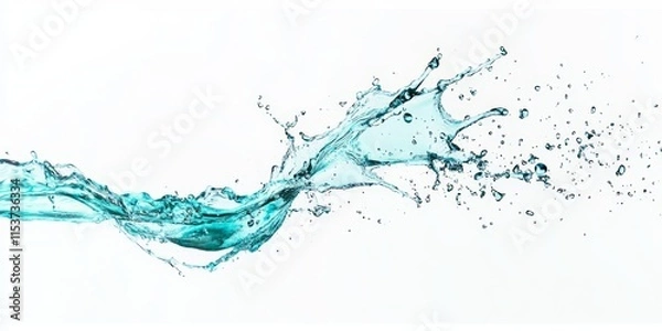 Fototapeta Abstract water splash isolated on a white background, creating a vibrant and dynamic visual effect. This abstract water splash captures the essence of fluidity and movement in its design.