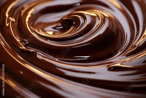 Fototapeta Thick, molten chocolate flowing slowly over a curved surface, creating glossy, textured ripples