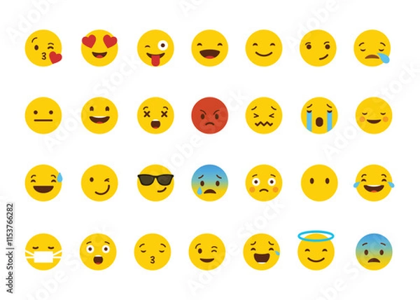 Fototapeta WhatsApp emoji. Set of yellow emoji for Android. Emoticons. Funny emoticons faces with facial expressions. Detailed emoji icon from the WhatsApp, Facebook, twitter, instagram. Vector round emoji.