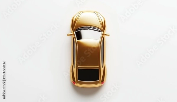 Fototapeta 
golden child car isolated on a white background, top view. The toy spade is for playing in the garden or beach with a child, in a flat lay.