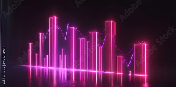 Fototapeta Glowing Neon Bar Chart on Dark Background – Futuristic Growth and Data Visualization Concept