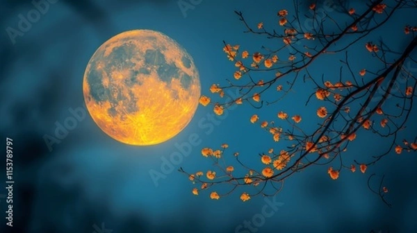 Obraz Full moon and branches