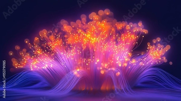 Fototapeta An abstract glowing firework with neon orange and pink bursts, creating soft glowing halos against a neon purple surface