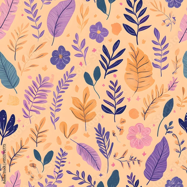 Fototapeta floral flower and leaf elements modern doodle illustrator seamless pattern for wallpaper or background