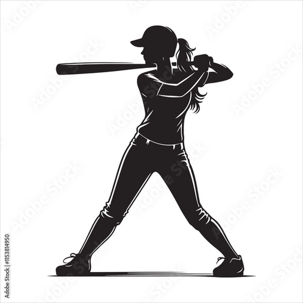 Fototapeta Baseball player silhouette design vector. Baseball swing vector silhouette illustration on a white background